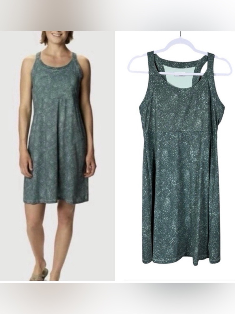 Columbia Green Splatter Sleeveless Cold Bay Dress Size Small UPF Outdoors Green